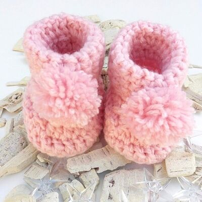 Light Warm Pink Baby Booties with Pompom