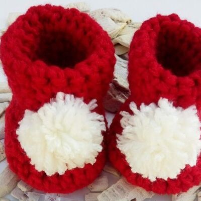 Santa anyone? Red  booties  with Cream Pompom