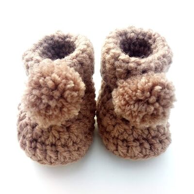 Booties in Brown with Pompom Detail