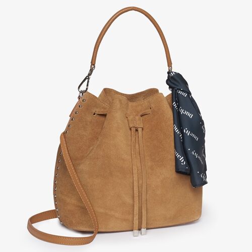 Windsor -Tan Suede Bucket Bag Italian Leather Handmade Handbag