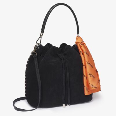 Broxbourne -Black Suede Bucket Bag Italian Leather Handmade Handbag