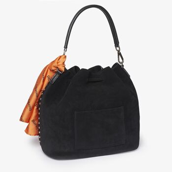 Broxbourne -Black Suede Bucket Bag Italian Leather Handmade Handbag 2