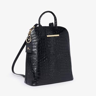 Mochila Beccles -Croc Negra Piel Italiana