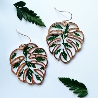 Boucles d'oreilles fougère Monstera