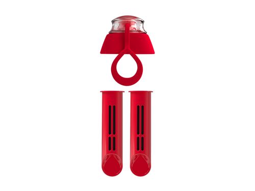 PearlCo Ersatz-Filter für Trinkflasche Pack 2 + Gratis Deckel Rot