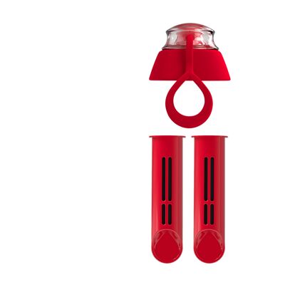 PearlCo Ersatz-Filter für Trinkflasche Pack 2 + Gratis Deckel Rot