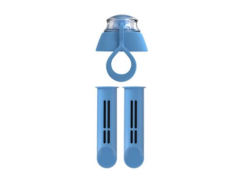PearlCo Ersatz-Filter für Trinkflasche Pack 2 + Gratis Deckel Blau