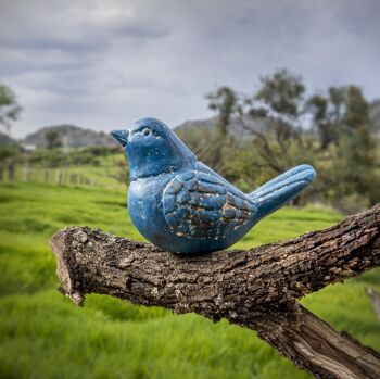 Oiseau de décoration mexicain en argile en bleu 2