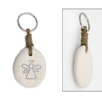 Stone key ring with angel engraving