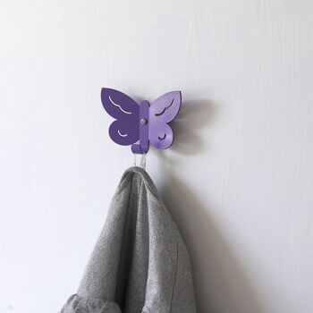 Crochet mural pour enfants papillon violet, cintre mural décoratif pour animaux, crochet de manteau en métal, porte-manteau ludique 4