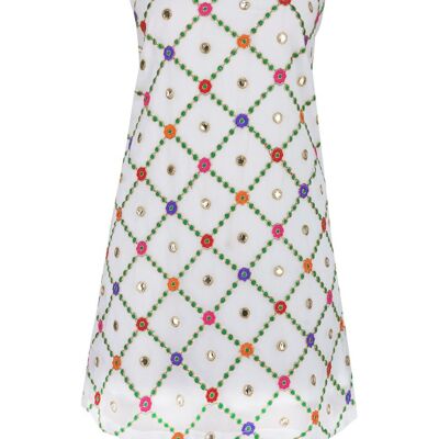 Besticktes weißes gerade geschnittenes Slip-Kleid von Nesavaali London