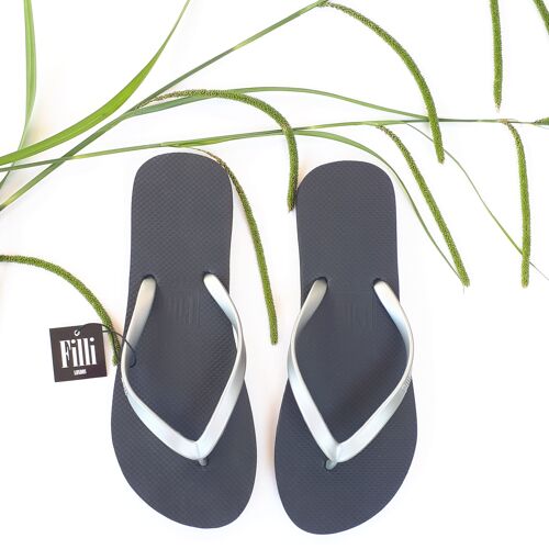 Naked Flip Flops - Silver on Black