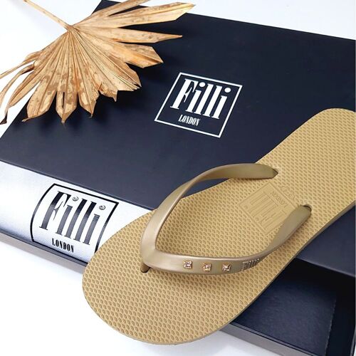 St Tropez Crystal Flip Flops - Gold