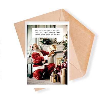 Freche Weihnachtsmann-Handschuhe Foto-Grußkarte