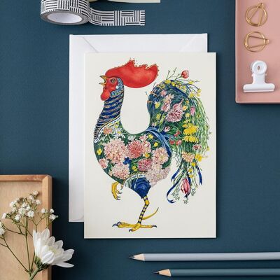 Rooster with Flowers - Card