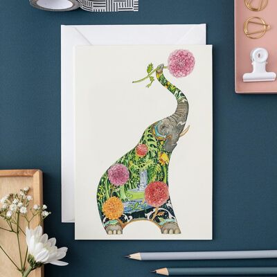 Elephant with Flowers - Card