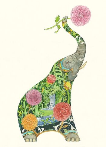 Éléphant avec des fleurs - Carte 2