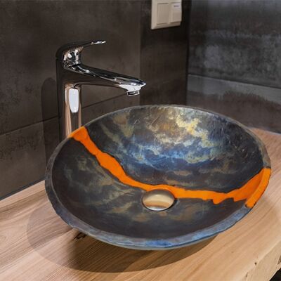 Handmade Unique Ceramic Countertop Sink Metal Orange