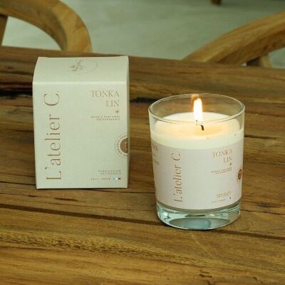 Artisanal scented candle - vegetable wax - Tonka lin - Parfums de Grasse