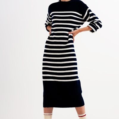 Knitted Relaxed maxi dress in blue stripe