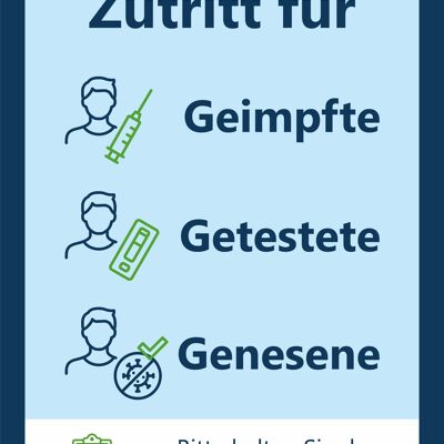 Aufkleber Zutritt nur für Geimpfte Genesene und Getestete - 3er Pack - Blau / Grün