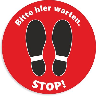 Fußbodenaufkleber STOP! Bitte hier warten - rot