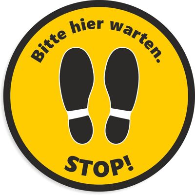 Fußbodenaufkleber STOP! Bitte hier warten - schwarz/gelb