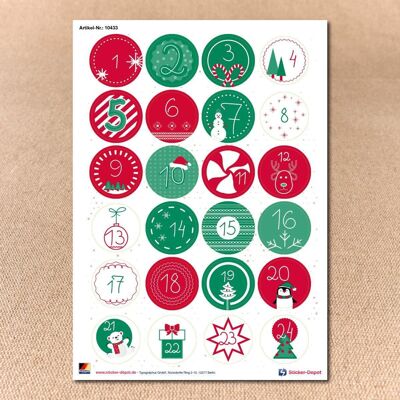Adventskalender Zahlenaufkleber 1-24 DIY Set rot grün