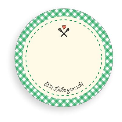Marmeladen- & Einmachetiketten - mit Liebe gemacht - rund farbig kariert - Grün