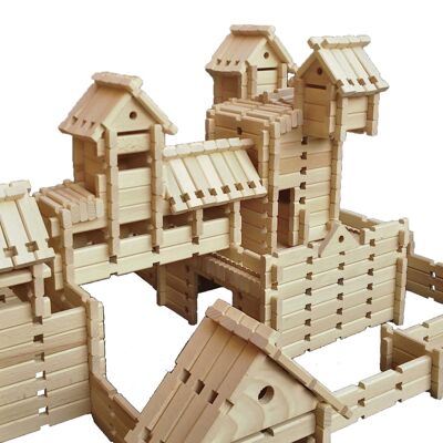 Kit de juguete de madera LOGO-BURG, bloques de construcción de madera, bloques de construcción de madera para castillo de caballeros, granja, casa de entramado de madera - paquete de 1 unidad - 69,90 €