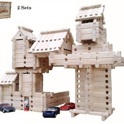 LOGO-BURG kit de juguete de madera, bloques de construcción de madera, bloques de construcción de madera para castillo de caballeros, granja, casa de entramado de madera - 2 - paquetes unitarios - 129,90 €