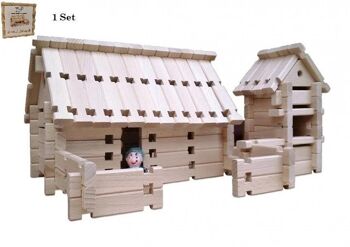 Kit de jouets en bois LOGO-BURG, blocs de construction en bois, blocs de construction en bois pour château de chevalier, ferme, maison à colombages - 3 - paquets unitaires - 189,90 € 2