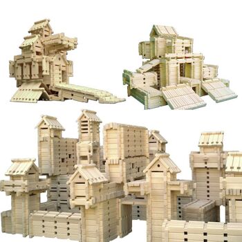 Kit de jouets en bois LOGO-BURG, blocs de construction en bois, blocs de construction en bois pour château de chevalier, ferme, maison à colombages - 3 - paquets unitaires - 189,90 € 7