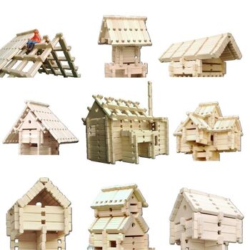 Kit de jouets en bois LOGO-BURG, blocs de construction en bois, blocs de construction en bois pour château de chevalier, ferme, maison à colombages - 3 - paquets unitaires - 189,90 € 8
