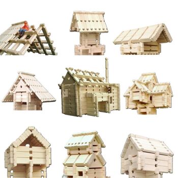 Kit de jouets en bois LOGO-BURG, blocs de construction en bois, blocs de construction en bois pour château de chevalier, ferme, maison à colombages - 4 - paquets unitaires - 249,90 € 8