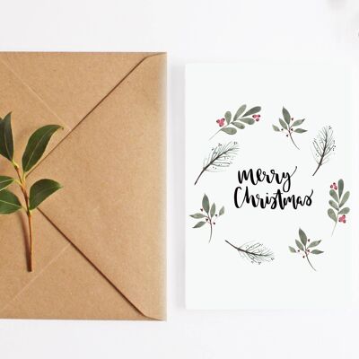 Tarjeta de feliz Navidad con letras a mano