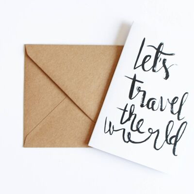 Biglietto con lettere a mano Viaggiamo per il mondo