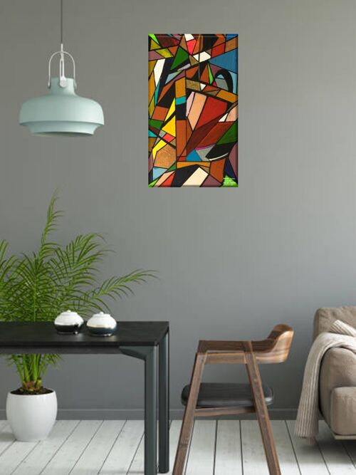 Abstract 1-39-0. Geometric Cubism Color Art 35x60 cm.