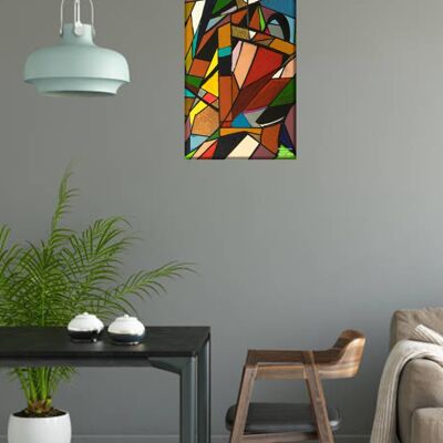 Abstract 1-39-0. Geometric Cubism Color Art 35x60 cm.