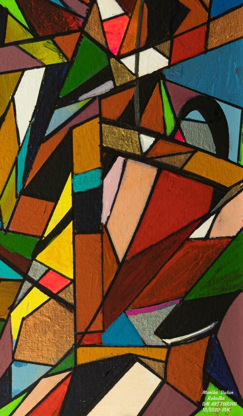 Abstract 1-39-0. Geometric Cubism Color Art 40x75 cm.