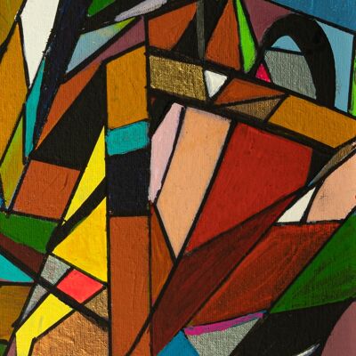 Zusammenfassung 1-39-0. Geometrischer Kubismus Farbkunst 40x75 cm.