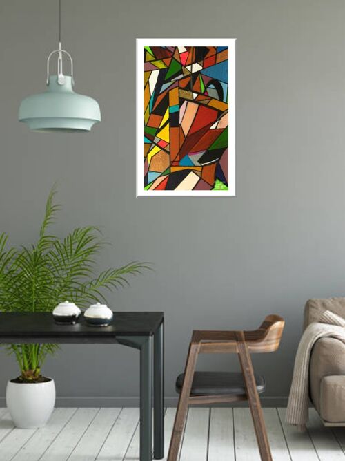 Abstract 1-39-0A. Geometric Cubism Color Art 40x75 cm.