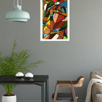 Abstract 1-39-0A. Geometric Cubism Color Art 40x75 cm.