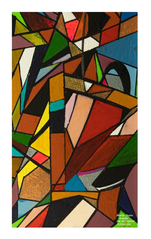 Abstract 1-39-0A. Geometric Cubism Color Art 55x85 cm.