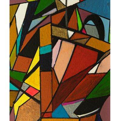 Abstract 1-39-0A. Geometric Cubism Color Art 55x85 cm.