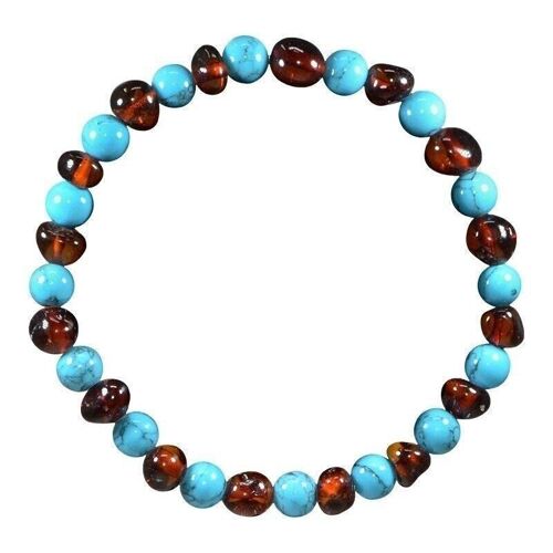 Bracelet Adulte Ambre Cognac/ Turquoise Bleu