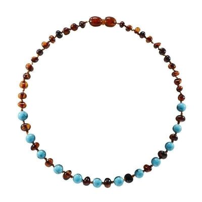 Collier bébé - Ambre et Turquoise bleu