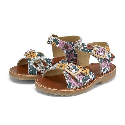 Pearl Sandal White Flora Printed Leather | Teen , 60