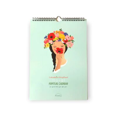 Floraler ewiger Kalender, 12 Monate illustrierte Blumen