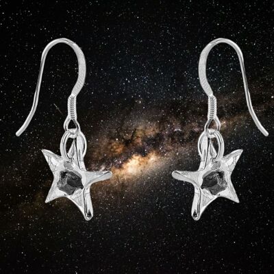 Solid Silver Star Earrings With Iron Meteorite